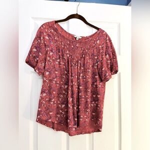 Lucky Brand Red Smocked Blouse